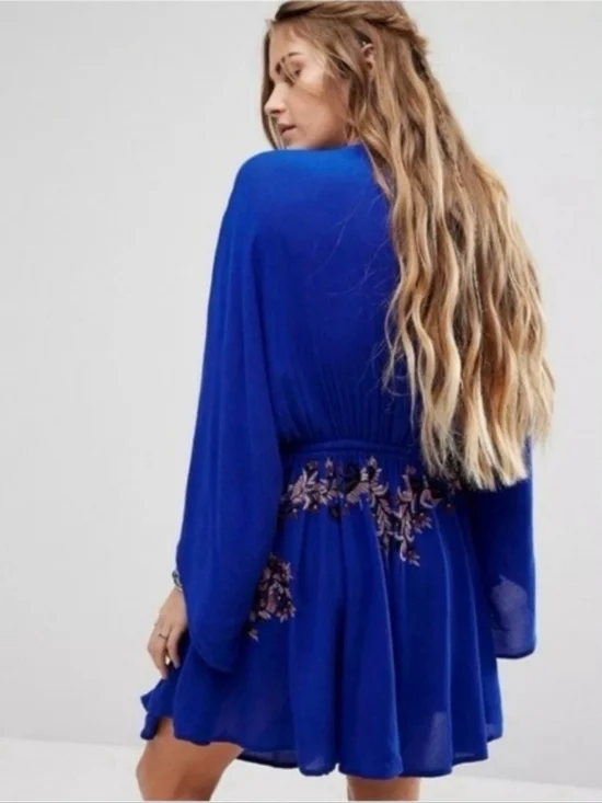 Free People Womens Pretty Pineapple Embroidered Dress Royal Blue Size Small - Picture 10 of 11